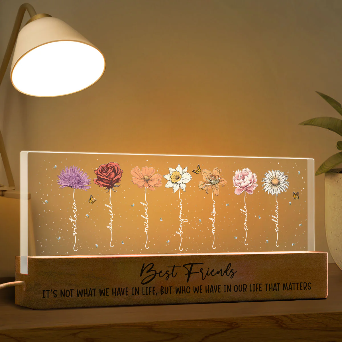 Best Friends It's Who We Have In Life That Matters Birthmonth Flower Personalized LED Night Light, Best Friend Christmas Gifts - Image 5