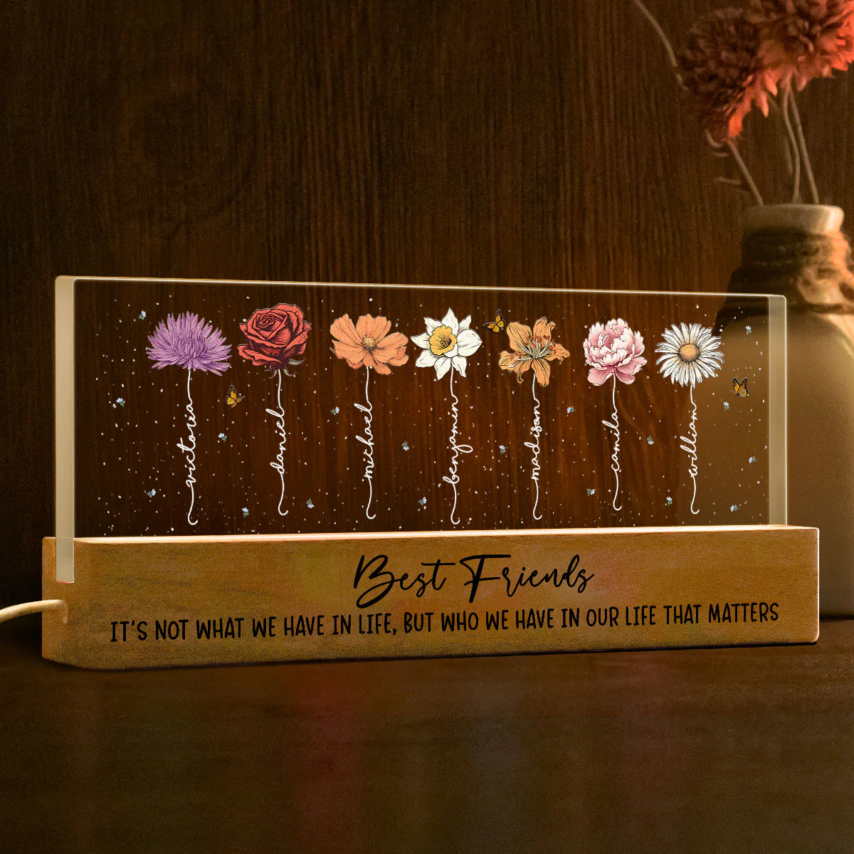 Best Friends It's Who We Have In Life That Matters Birthmonth Flower Personalized LED Night Light, Best Friend Christmas Gifts - Image 6