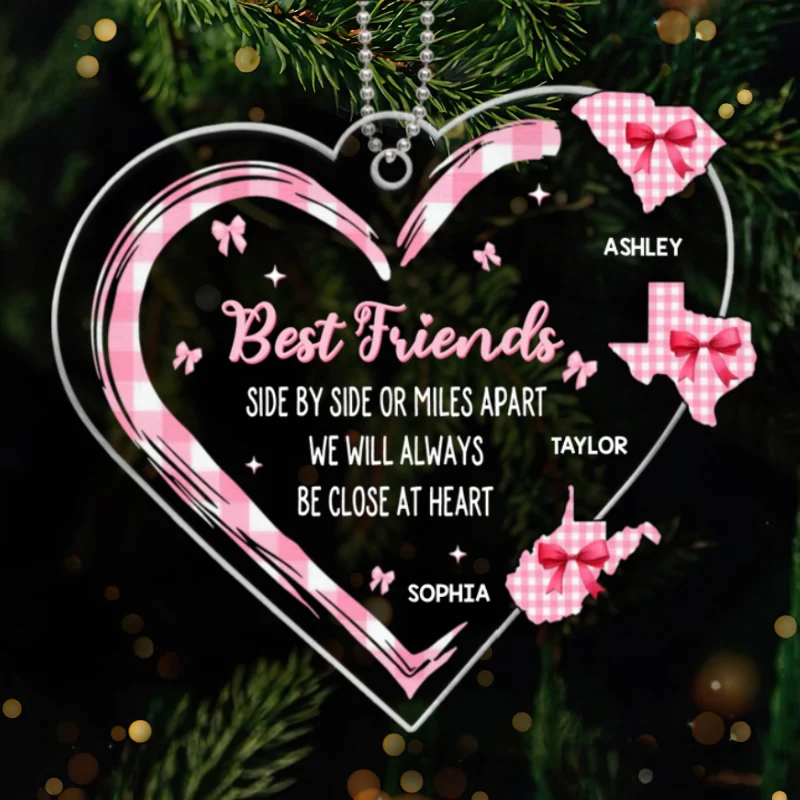 Best Friends Sisters Family Long Distance Coquette Christmas Personalized Acrylic Ornament - Image 10