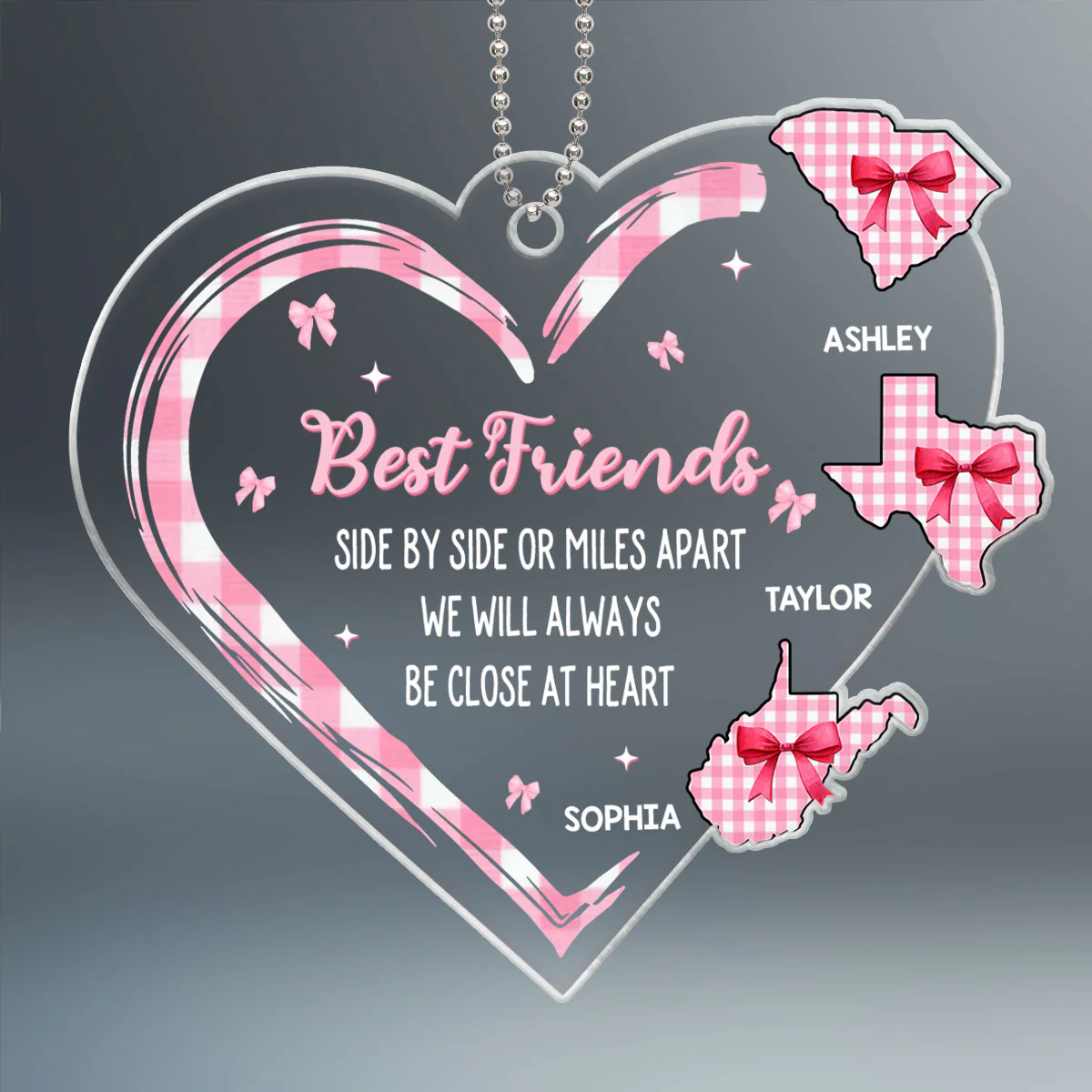 Best Friends Sisters Family Long Distance Coquette Christmas Personalized Acrylic Ornament - Image 2