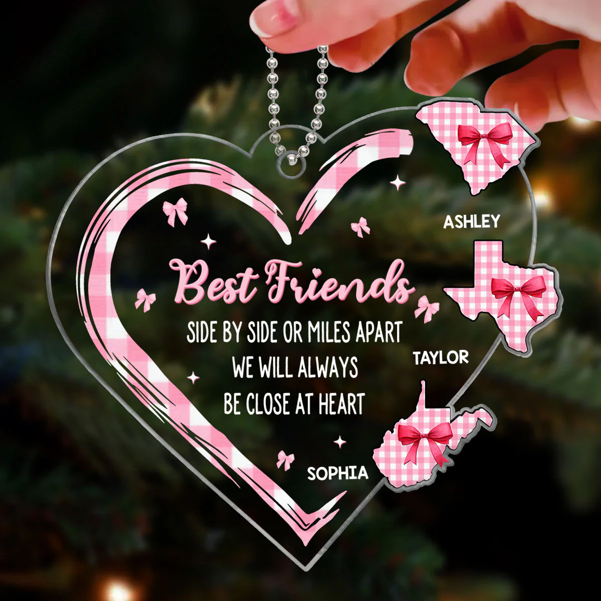 Best Friends Sisters Family Long Distance Coquette Christmas Personalized Acrylic Ornament - Image 3