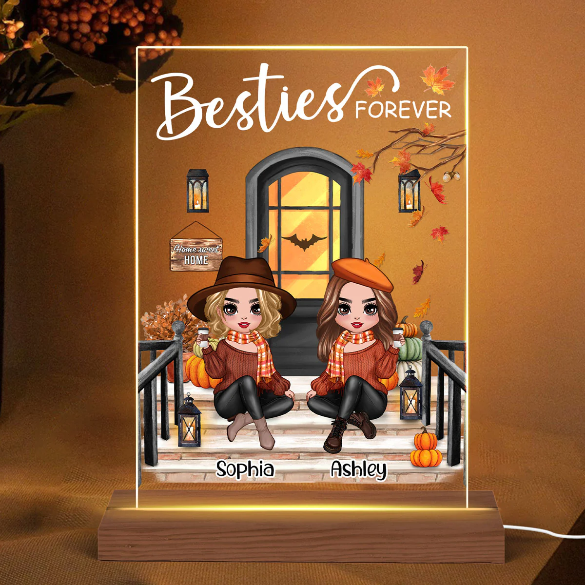 Best Friends Sisters Front Porch Personalized Plaque LED Night Light