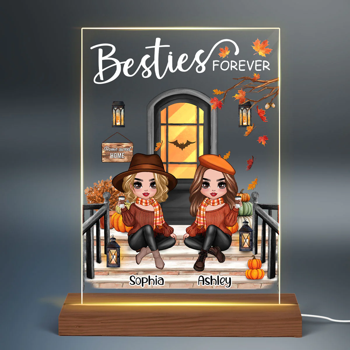 Best Friends Sisters Front Porch Personalized Plaque LED Night Light - Image 2