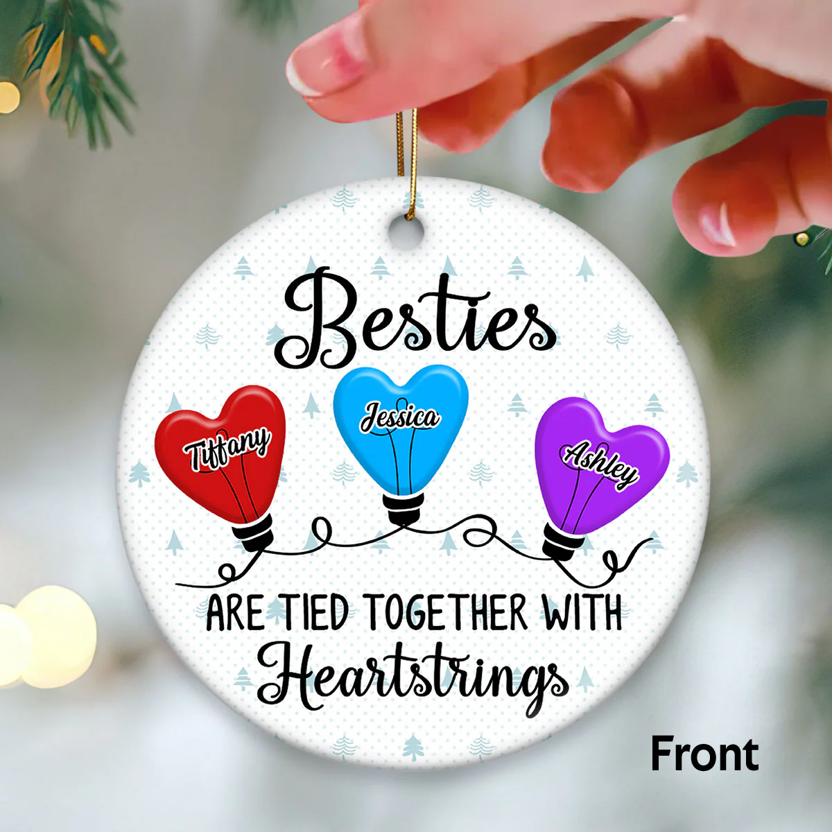Best Friends Sisters Heartstring Personalized Double Sided Circle Ornament - Image 2