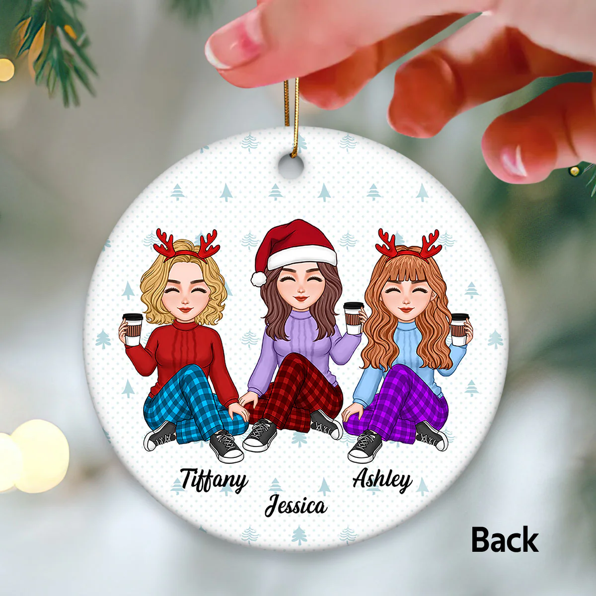 Best Friends Sisters Heartstring Personalized Double Sided Circle Ornament - Image 3