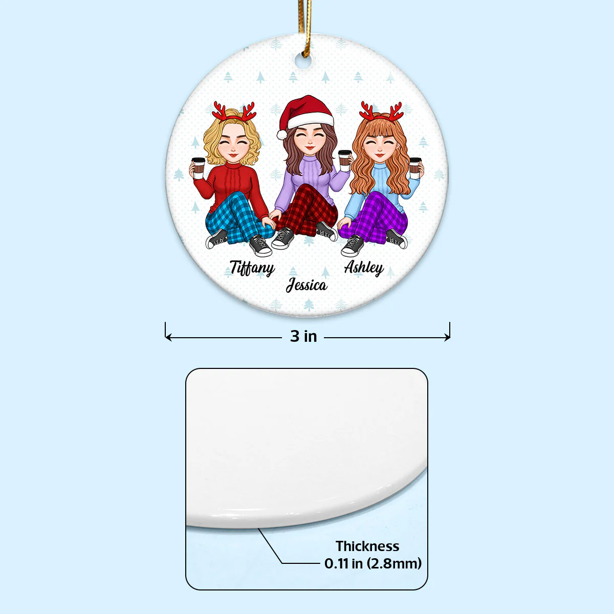 Best Friends Sisters Heartstring Personalized Double Sided Circle Ornament - Image 4