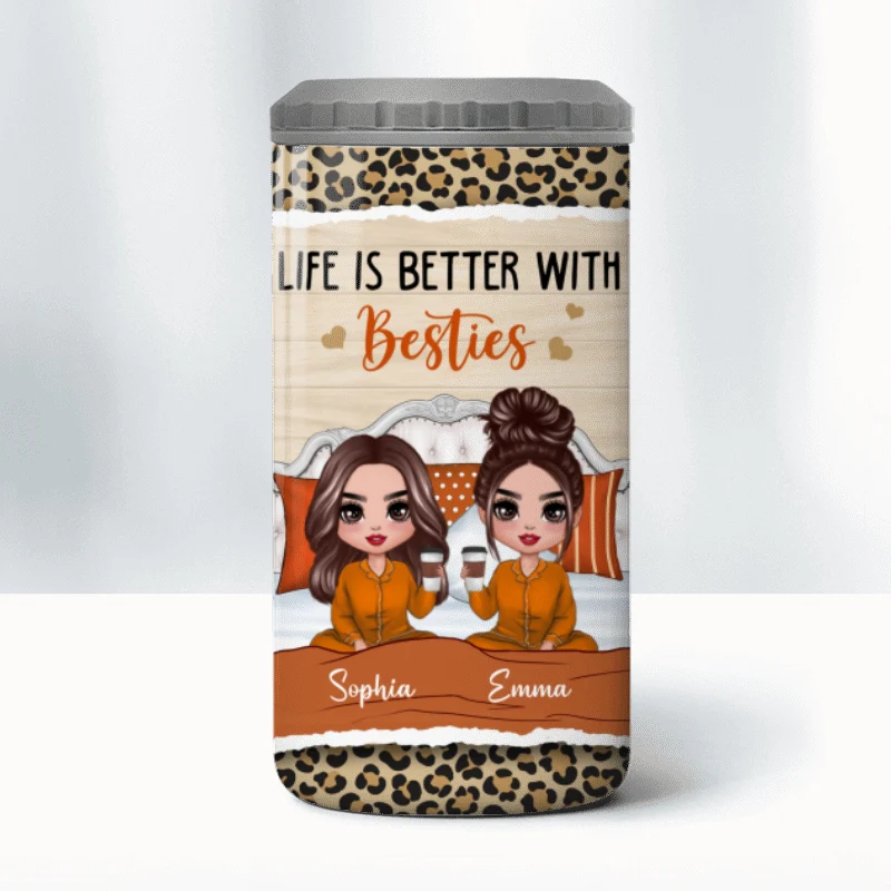 Best Friends Sisters Sitting On Bed Personalized 4 In 1 Can Cooler - Image 10