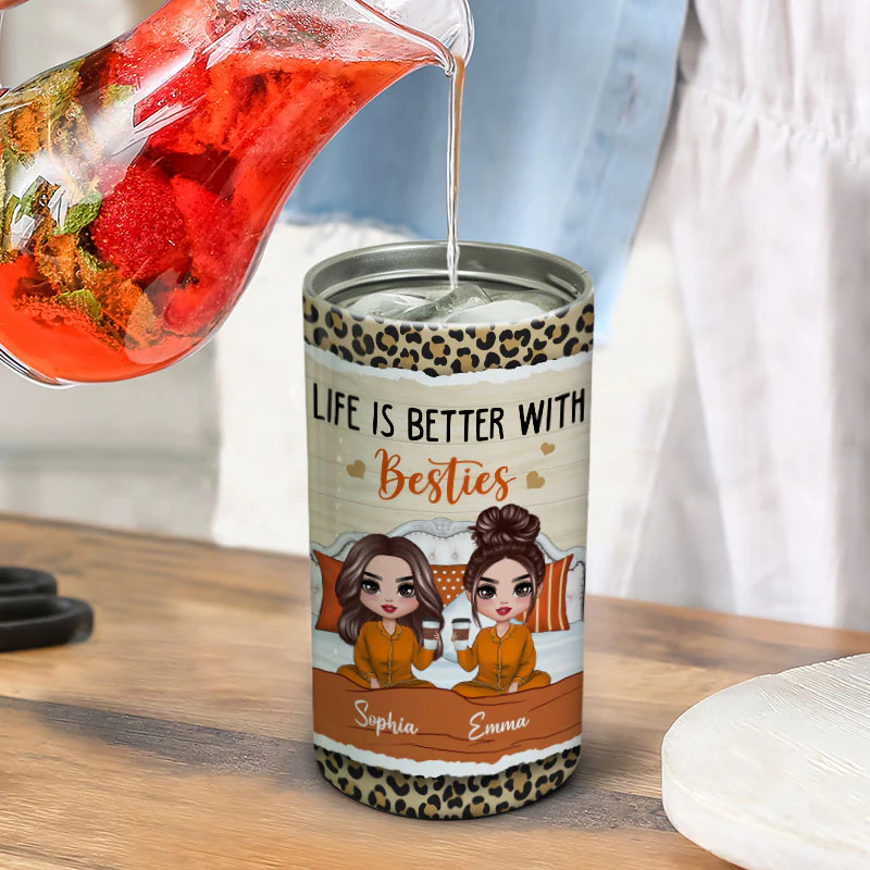 Best Friends Sisters Sitting On Bed Personalized 4 In 1 Can Cooler - Image 6