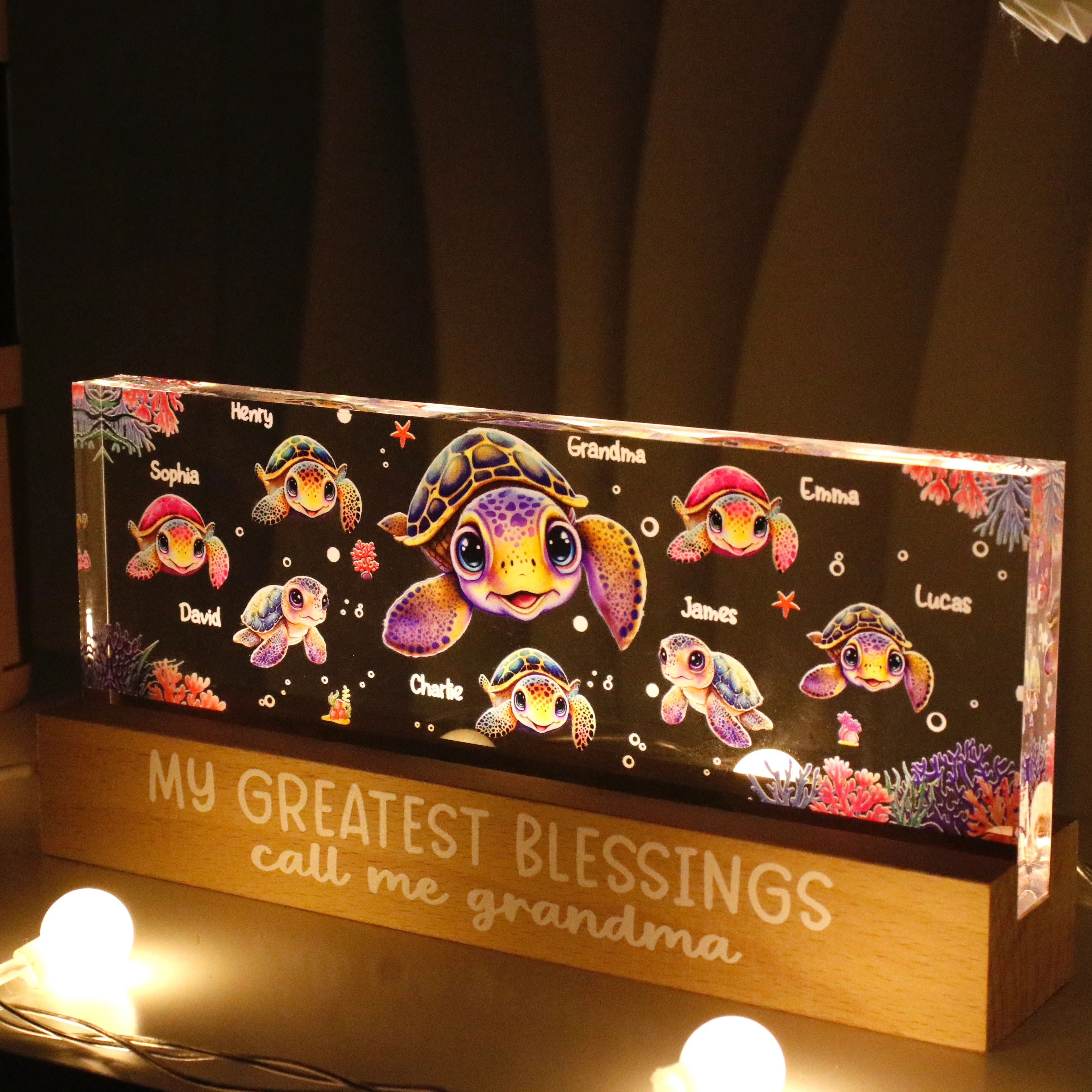 Best Grandma Ever Turtles Personalized Acrylic Block LED Night Light