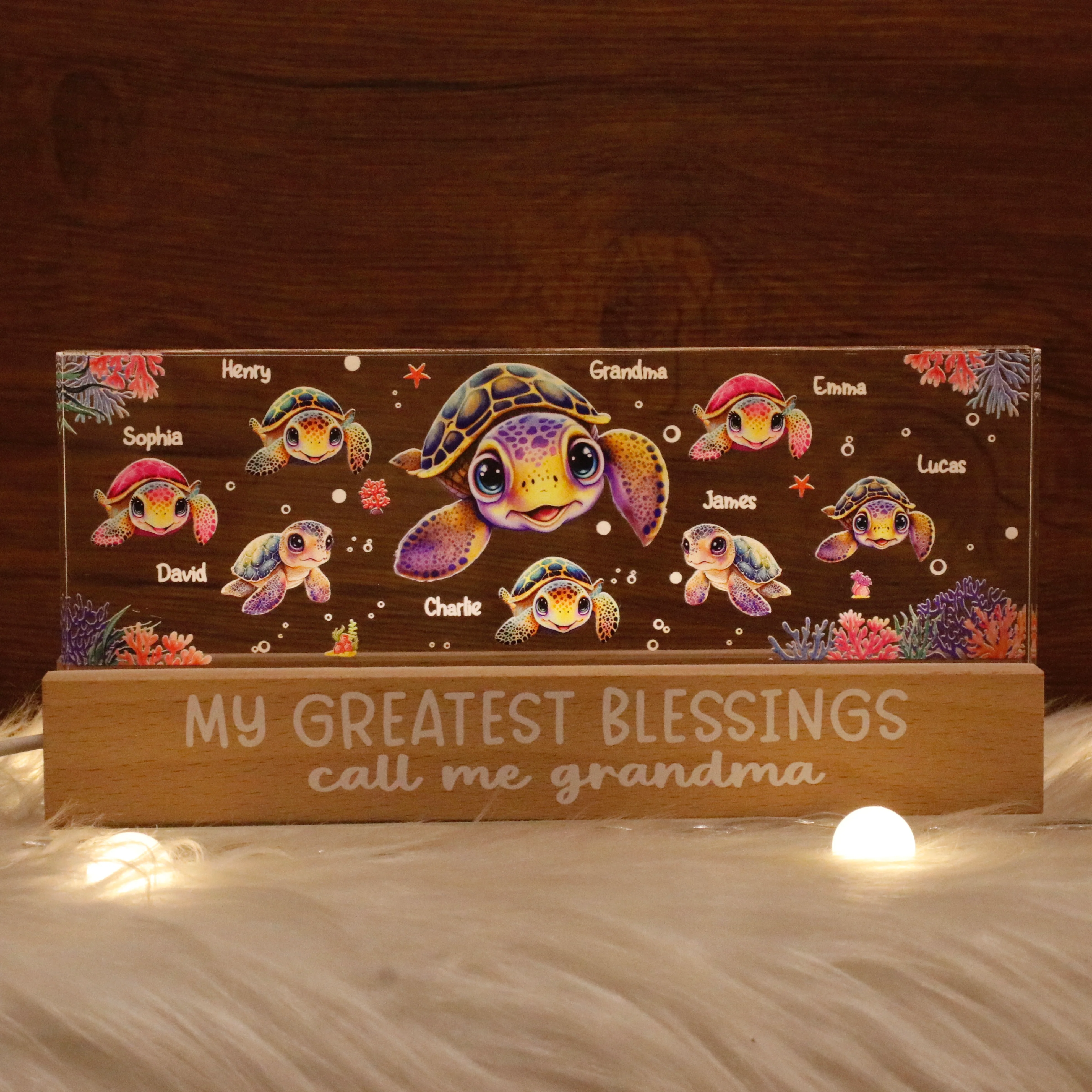 Best Grandma Ever Turtles Personalized Acrylic Block LED Night Light - Image 3