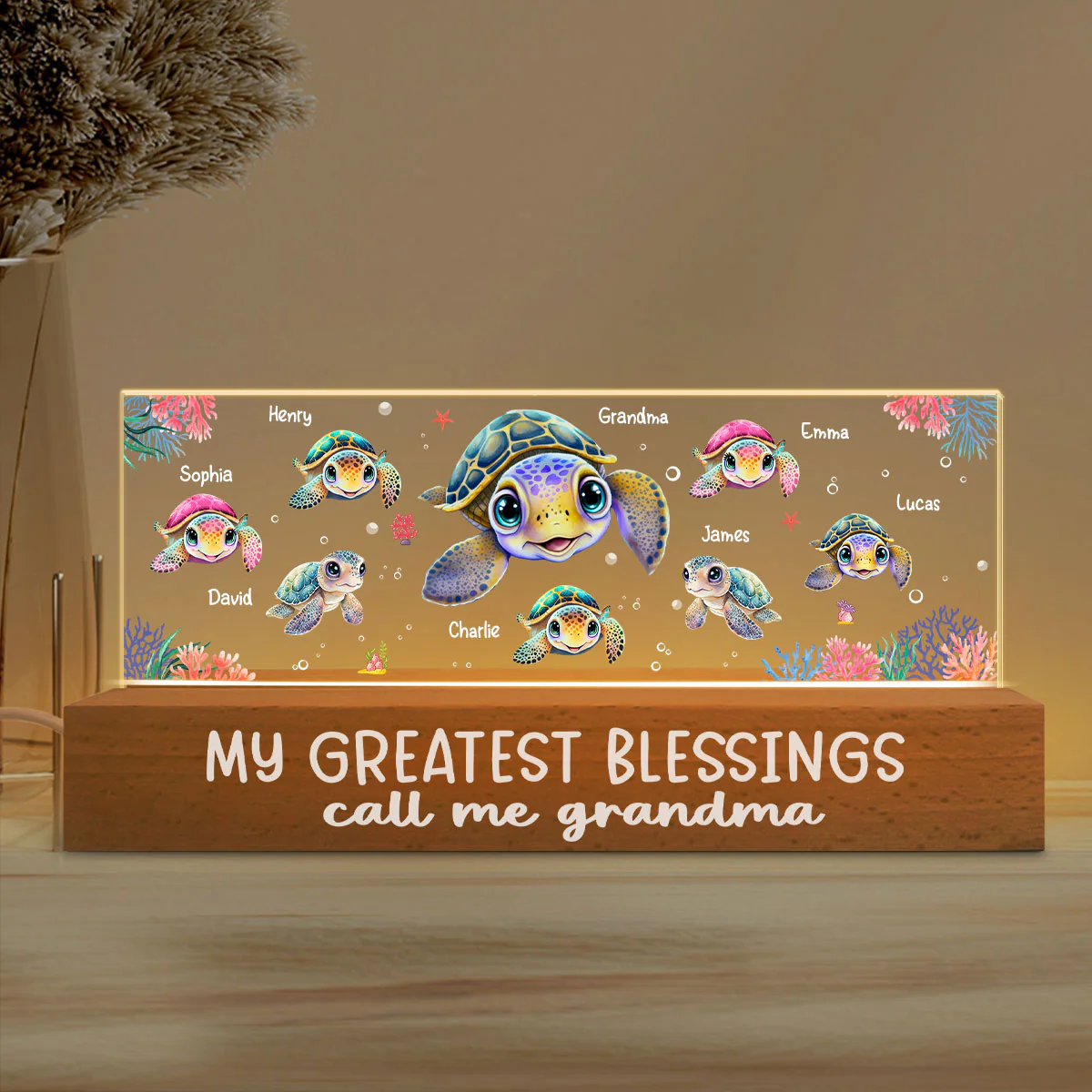 Best Grandma Ever Turtles Personalized Acrylic Block LED Night Light - Image 4