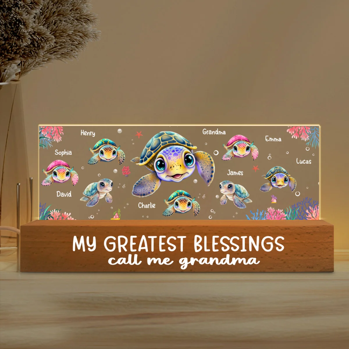 Best Grandma Ever Turtles Personalized Acrylic Block LED Night Light - Image 5