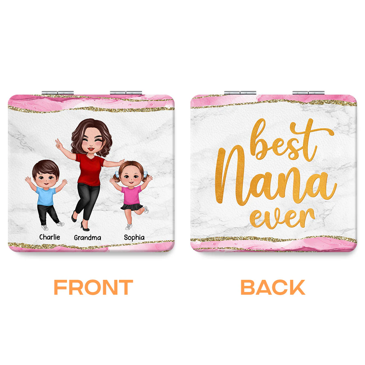 Best Grandma Mom Ever Personalized Square Compact Mirror - Image 2