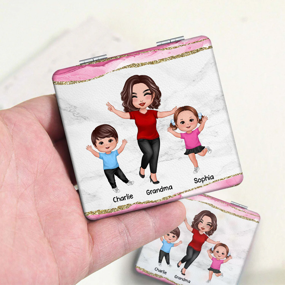 Best Grandma Mom Ever Personalized Square Compact Mirror - Image 3
