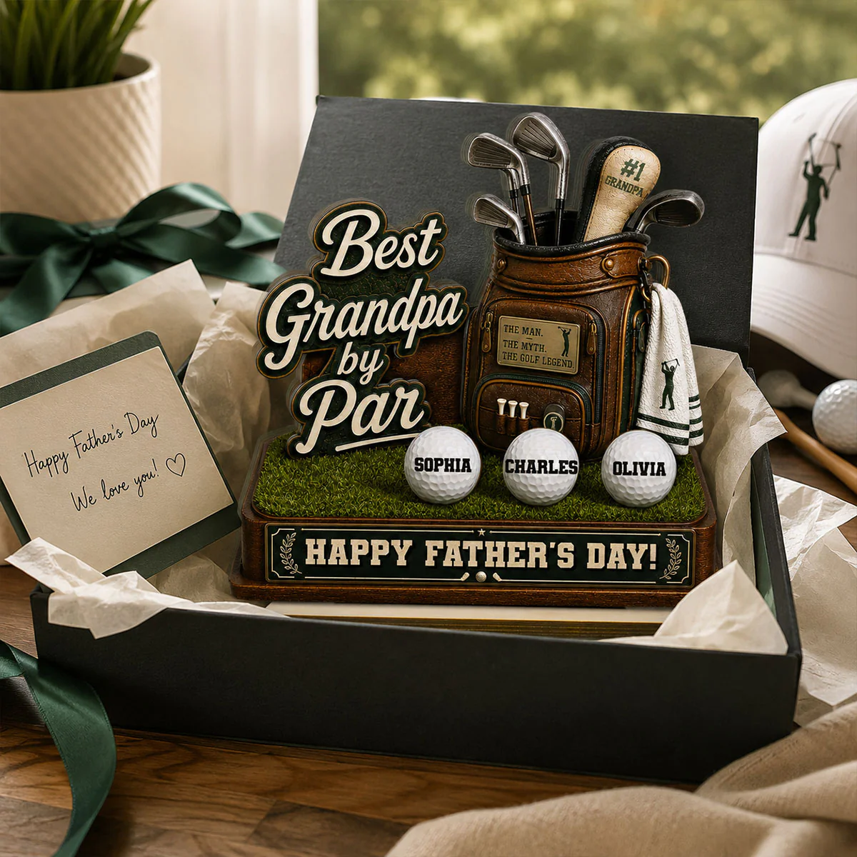 Best Grandpa By Par Custom Kid Name - Personalized 2-Layered Wooden Plaque -  Gift For Golf Grandpa, Dad, Husband - Image 2