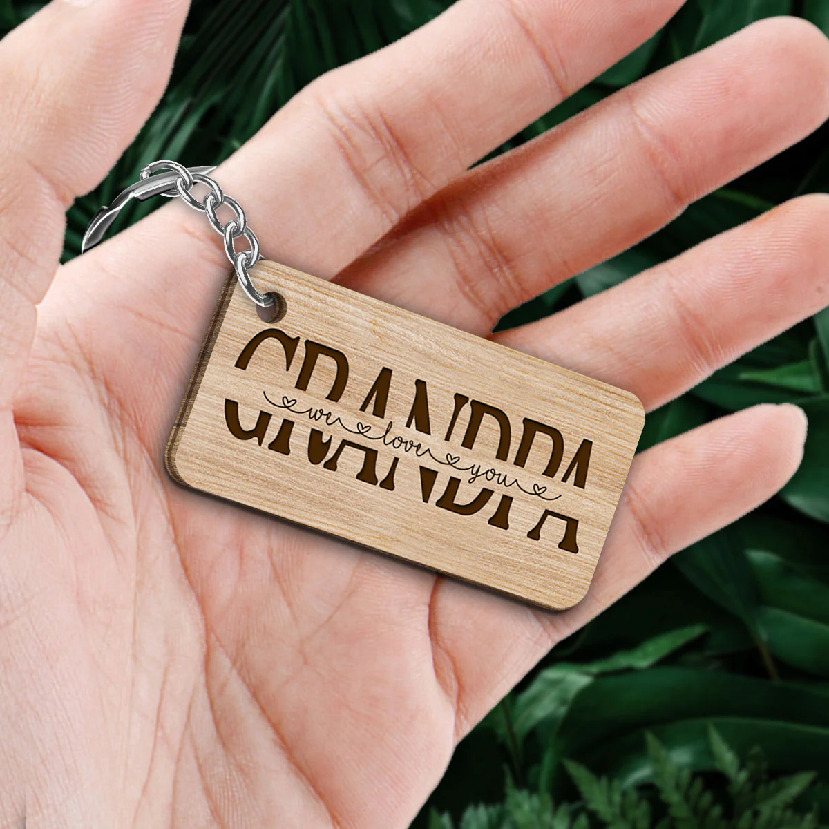 Best Grandpa Ever Back View Man Kids Dog Cat Personalized Wooden Keychain - Image 2