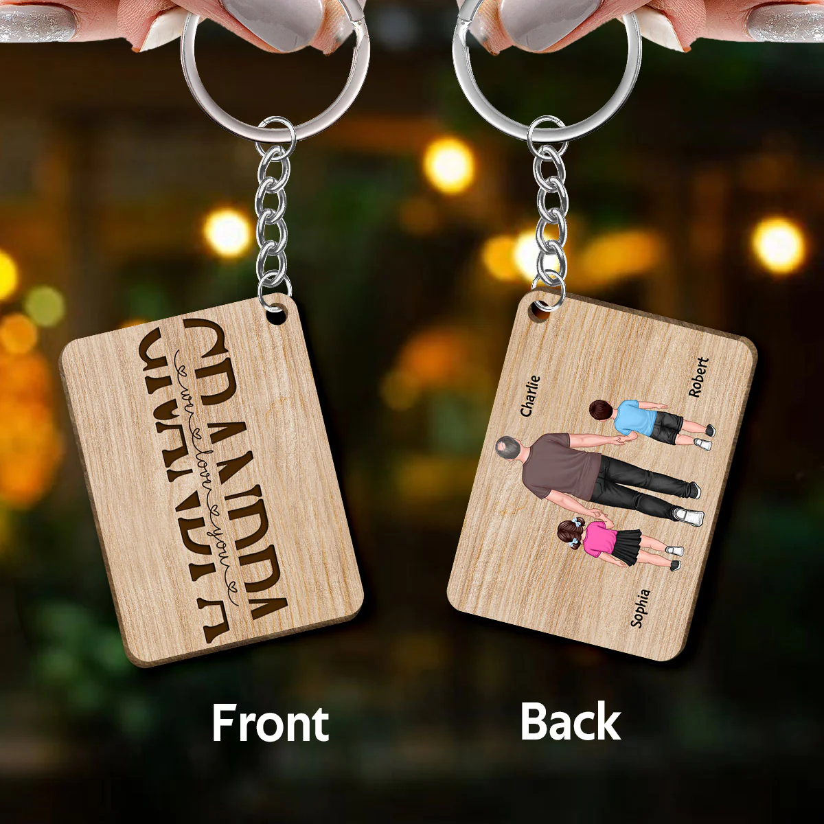 Best Grandpa Ever Back View Walking Man & Kids Personalized Wooden Keychain - Image 3