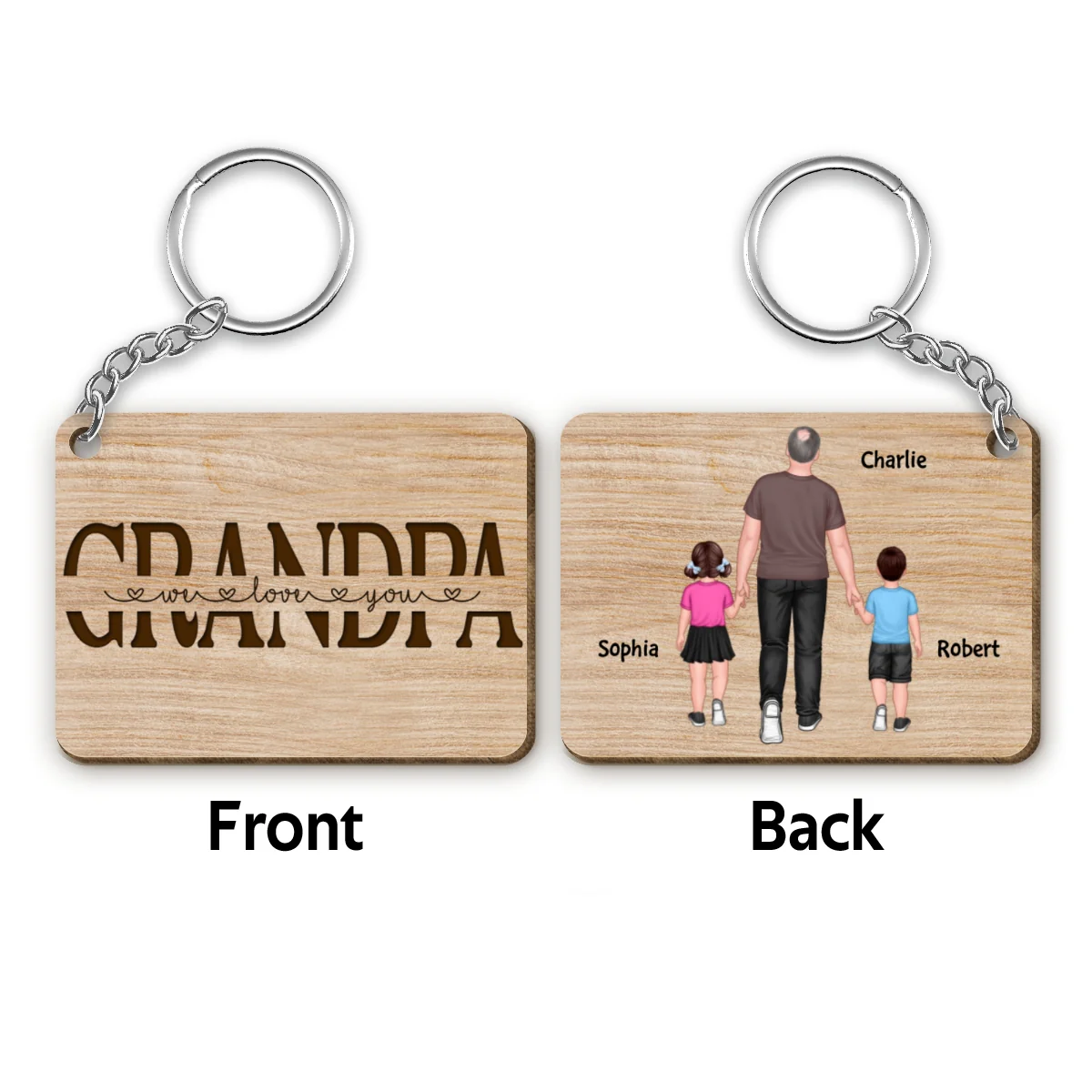 Best Grandpa Ever Back View Walking Man & Kids Personalized Wooden Keychain - Image 4