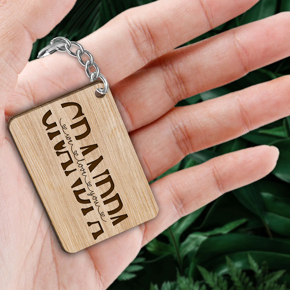 Best Grandpa Ever Doll Sitting Man & Kids Dog Cat Personalized Wooden Keychain - Image 2
