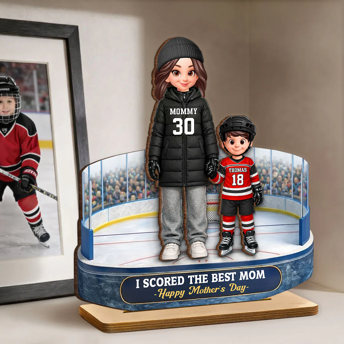 Best Hockey Mom And Kids On The Ice - Personalized 2-Layered Wooden Plaque - Mother's Day Gift For Hockey Mom, Gift For Wife - Image 2