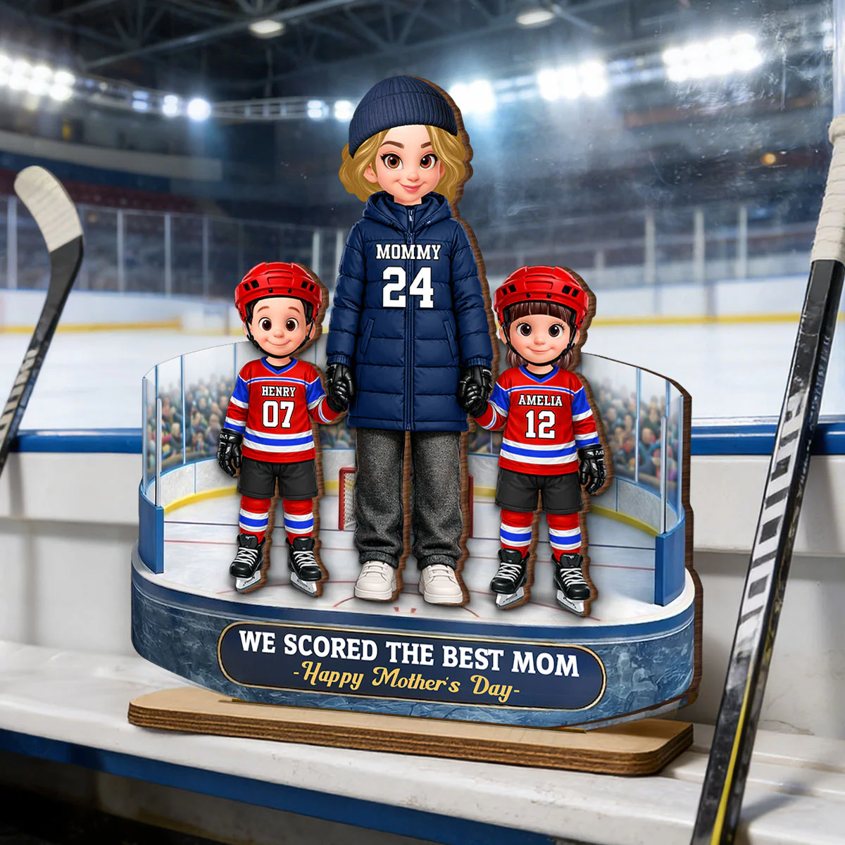Best Hockey Mom And Kids On The Ice - Personalized 2-Layered Wooden Plaque - Mother's Day Gift For Hockey Mom, Gift For Wife - Image 3