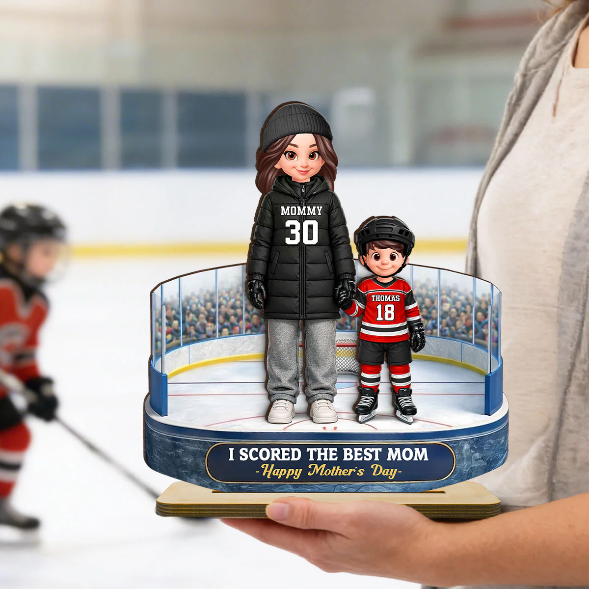 Best Hockey Mom And Kids On The Ice - Personalized 2-Layered Wooden Plaque - Mother's Day Gift For Hockey Mom, Gift For Wife - Image 4