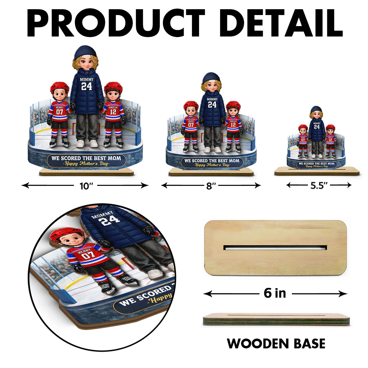 Best Hockey Mom And Kids On The Ice - Personalized 2-Layered Wooden Plaque - Mother's Day Gift For Hockey Mom, Gift For Wife - Image 7