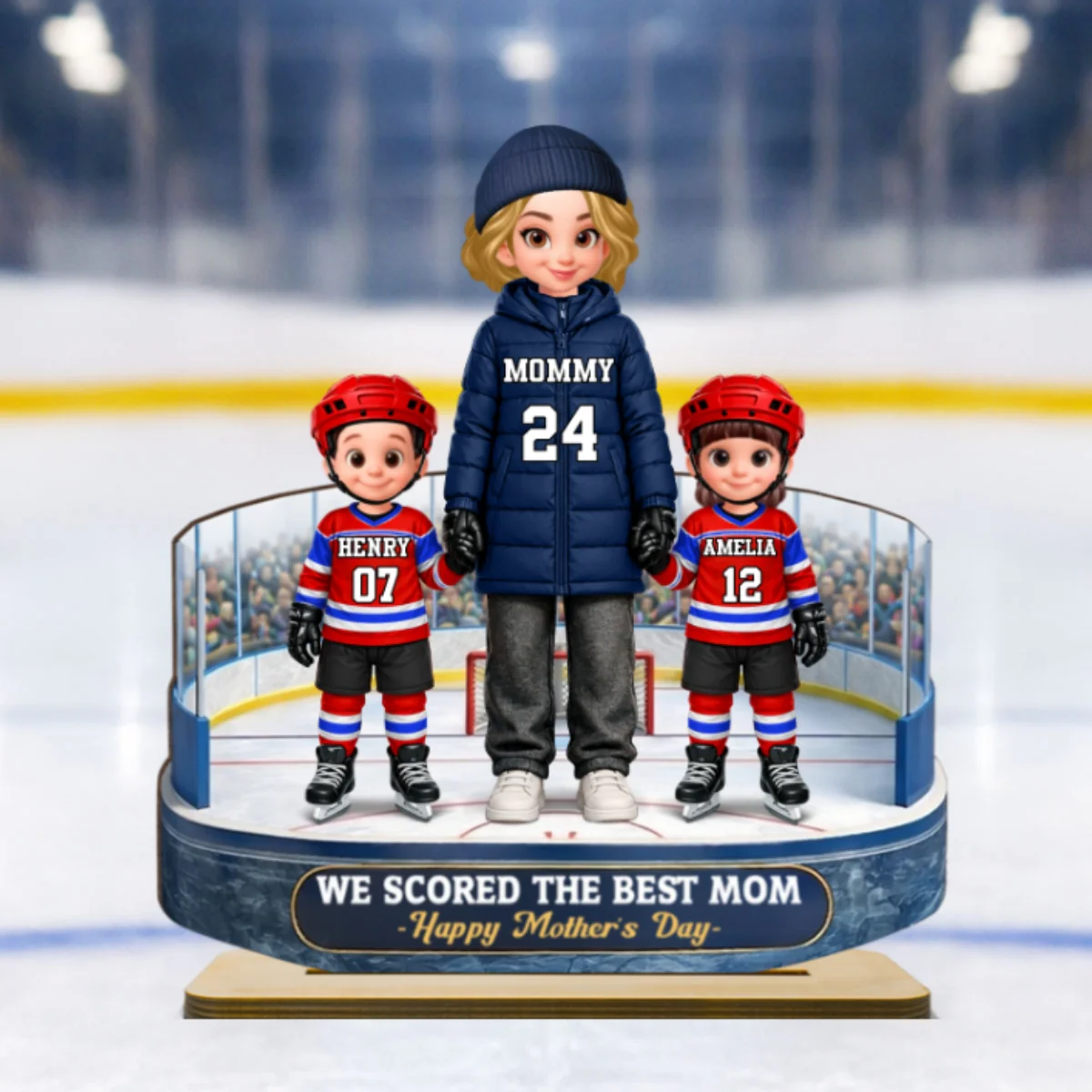 Best Hockey Mom And Kids On The Ice - Personalized 2-Layered Wooden Plaque - Mother's Day Gift For Hockey Mom, Gift For Wife - Image 9