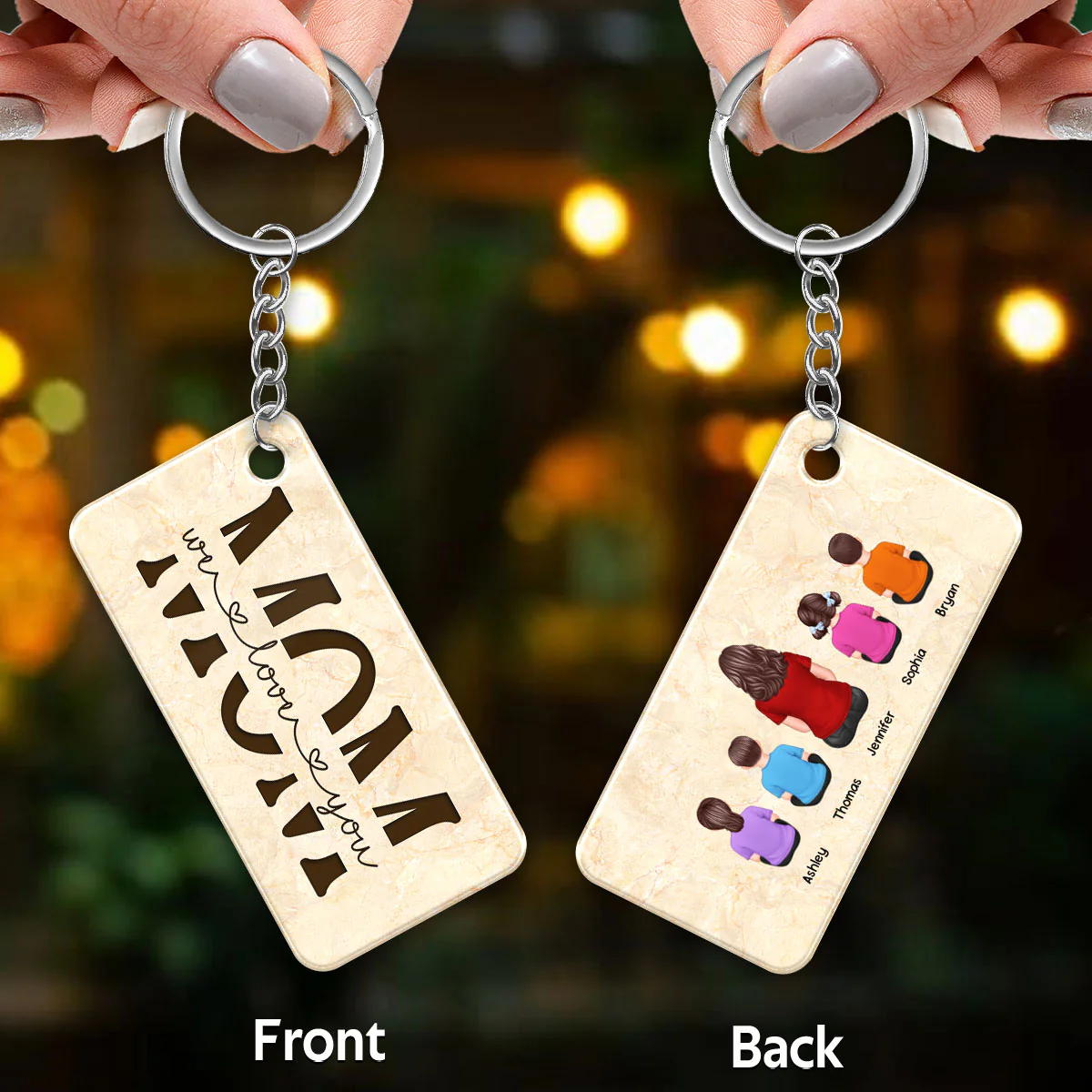 Best Mom Ever Back View Woman Kids Dog Cat Personalized Acrylic Keychain - Image 3