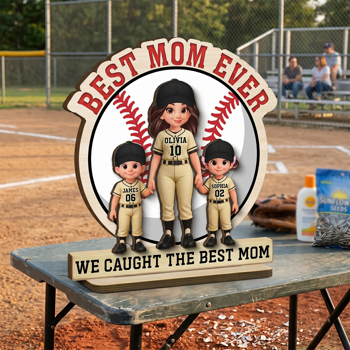 Best Mom Ever Baseball Mom & Kids - Personalized 2-Layered Wooden Plaque - Mother's Day Gift For Mom - Image 3