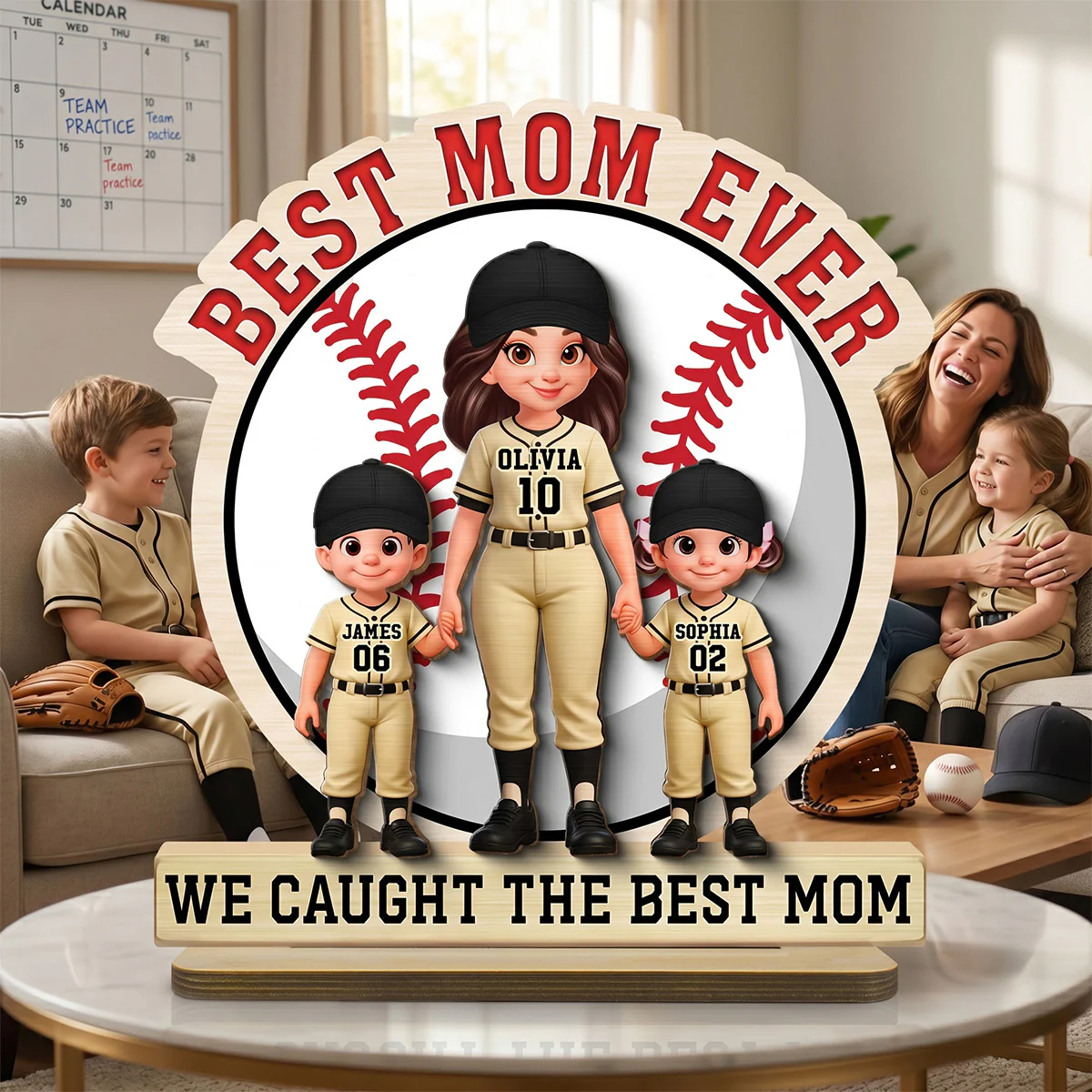 Best Mom Ever Baseball Mom & Kids - Personalized 2-Layered Wooden Plaque - Mother's Day Gift For Mom - Image 4