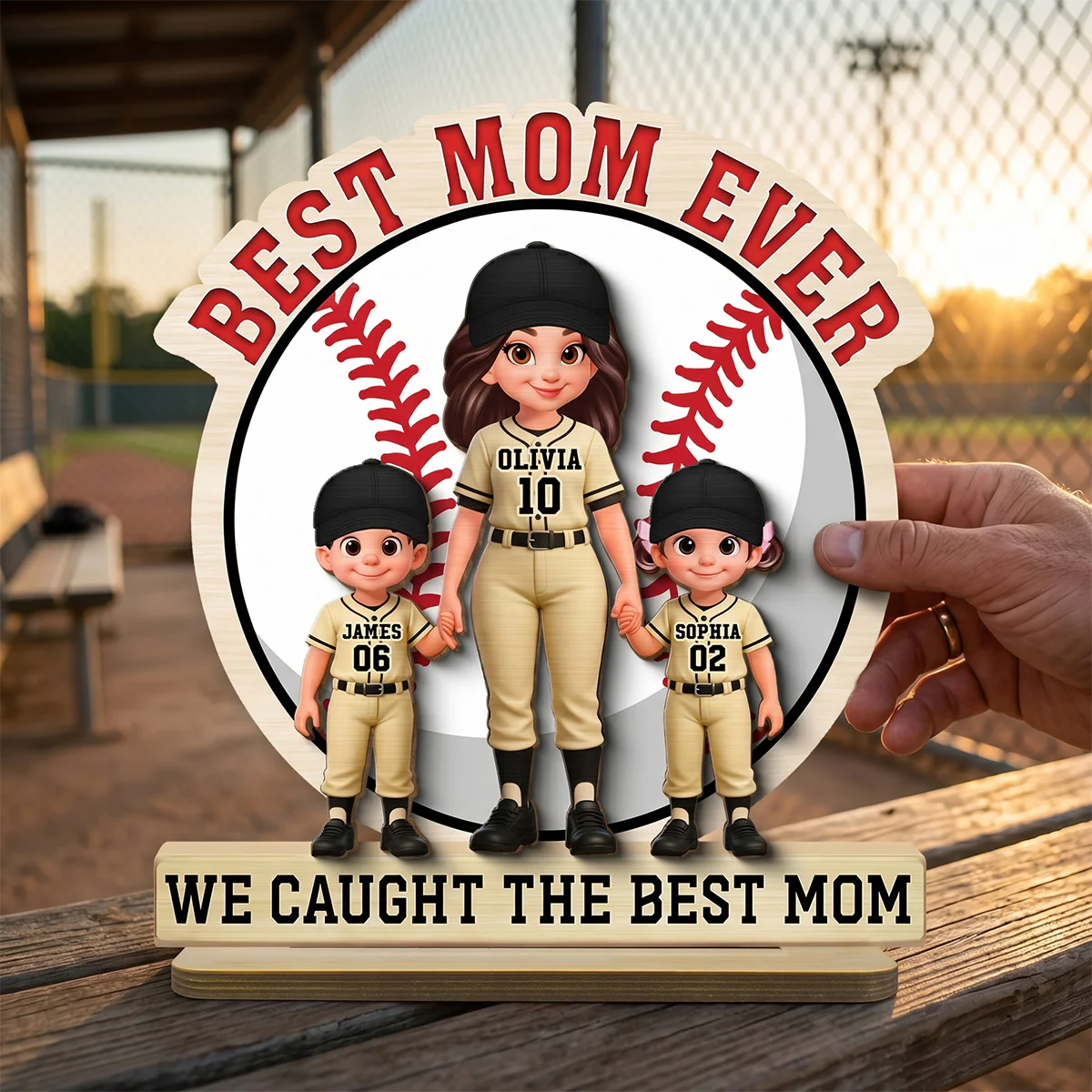 Best Mom Ever Baseball Mom & Kids - Personalized 2-Layered Wooden Plaque - Mother's Day Gift For Mom - Image 6