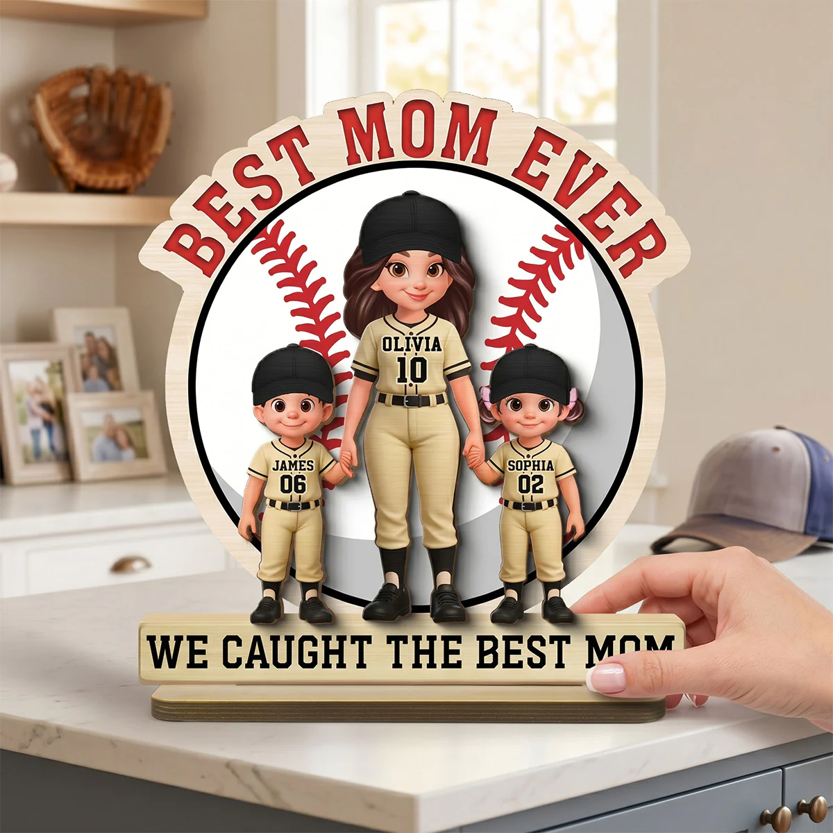 Best Mom Ever Baseball Mom & Kids - Personalized 2-Layered Wooden Plaque - Mother's Day Gift For Mom - Image 7