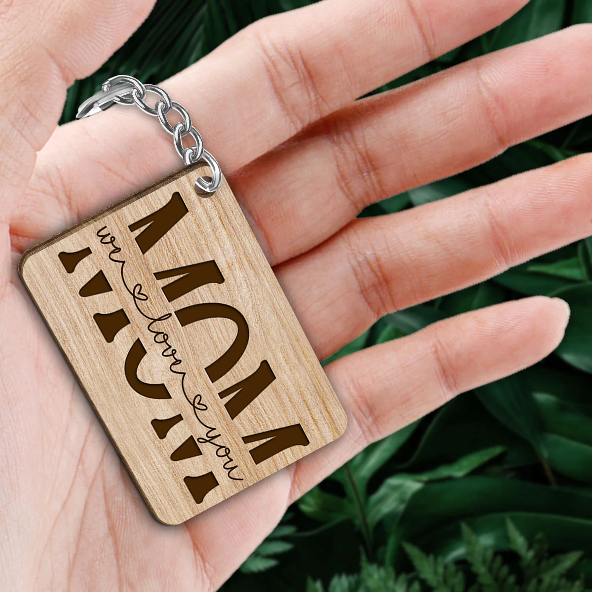 Best Mom Ever Doll Sitting Woman & Kids Dog Cat Personalized Wooden Keychain - Image 2