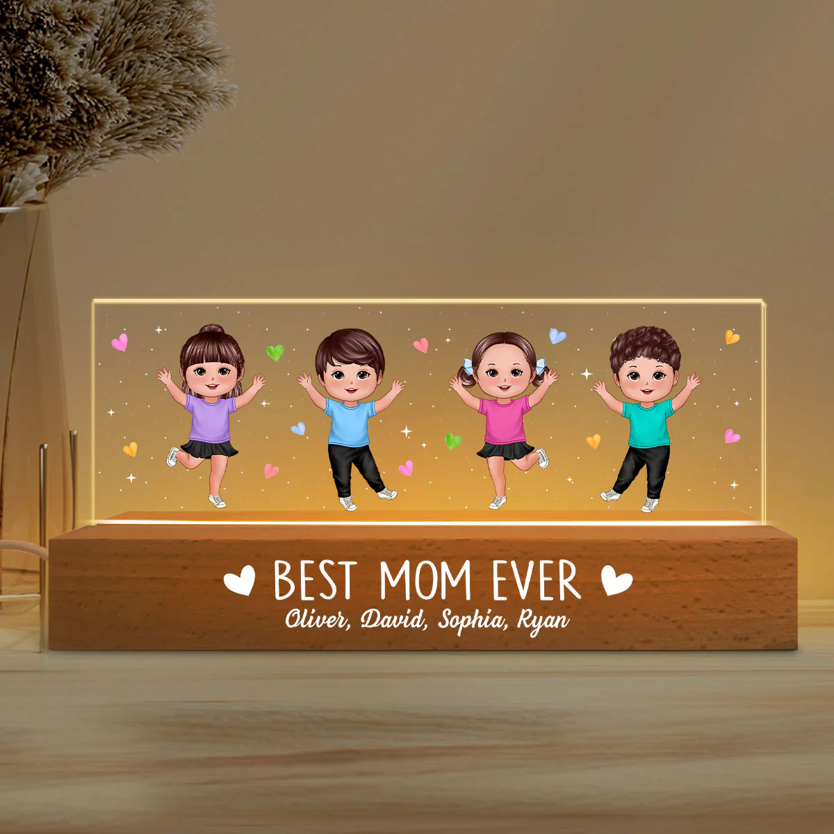 Best Mom Ever Happy Kids Personalized Acrylic Block LED Night Light - Image 3