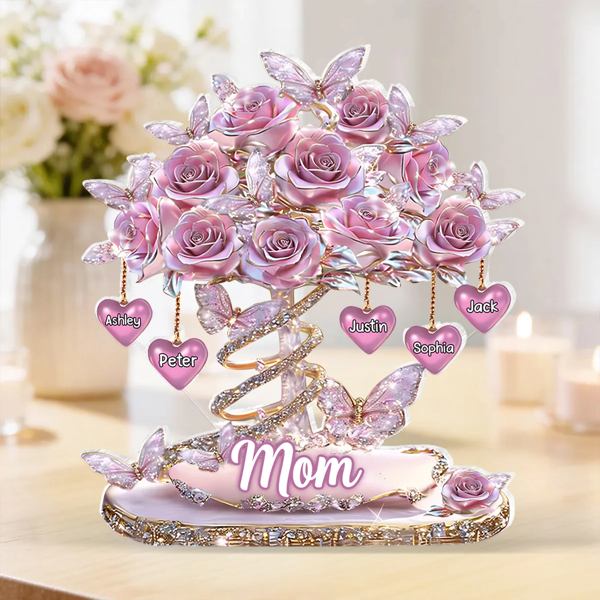 Best Mom Ever Heart Tree - Personalized Acrylic Block Plaque - Heartfelt Gift For Mom, Grandma
