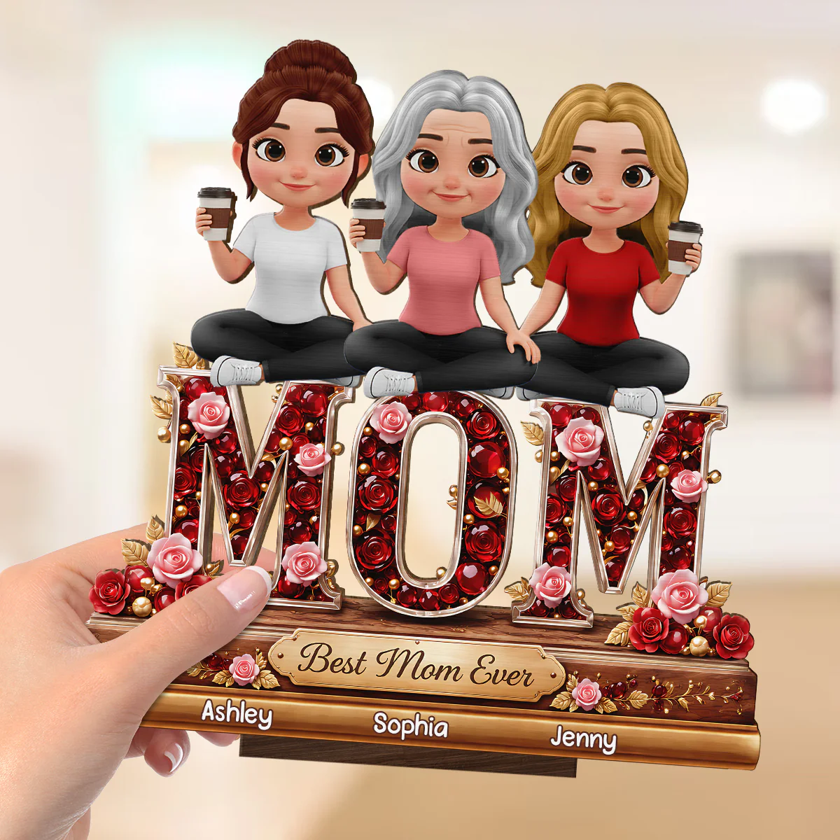 Best Mom Ever Mom And Daughters - Personalized 2-Layered Wooden Plaque - Heartfelt Gift For Mom, Grandma - Image 3