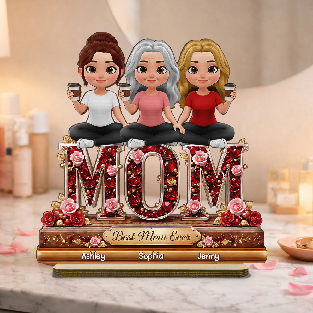 Best Mom Ever Mom And Daughters - Personalized 2-Layered Wooden Plaque - Heartfelt Gift For Mom, Grandma - Image 5
