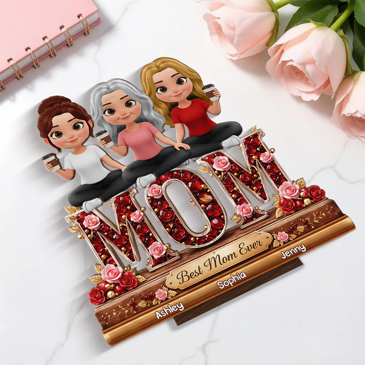 Best Mom Ever Mom And Daughters - Personalized 2-Layered Wooden Plaque - Heartfelt Gift For Mom, Grandma - Image 6