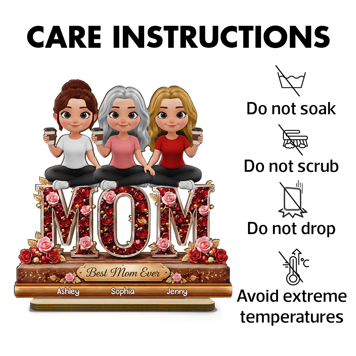 Best Mom Ever Mom And Daughters - Personalized 2-Layered Wooden Plaque - Heartfelt Gift For Mom, Grandma - Image 7