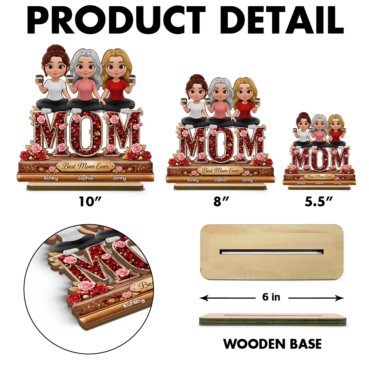 Best Mom Ever Mom And Daughters - Personalized 2-Layered Wooden Plaque - Heartfelt Gift For Mom, Grandma - Image 8