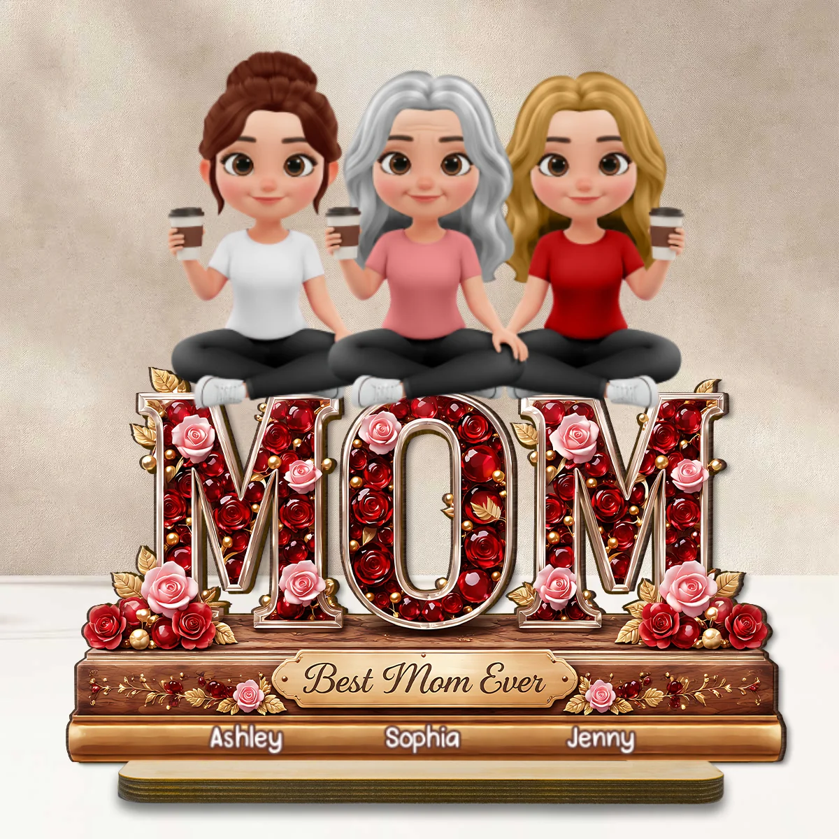 Best Mom Ever Mom And Daughters - Personalized 2-Layered Wooden Plaque - Heartfelt Gift For Mom, Grandma - Image 9