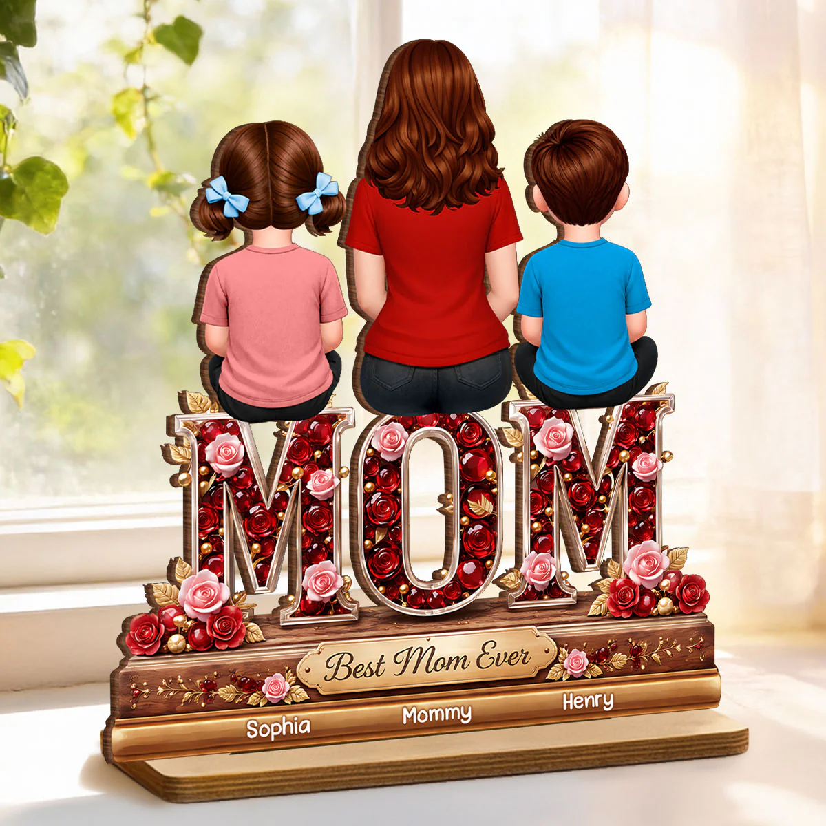 Best Mom Ever Mom Daughters Sons Back View - Personalized 2-Layered Wooden Plaque - Heartfelt Gift For Mom, Grandma - Image 2