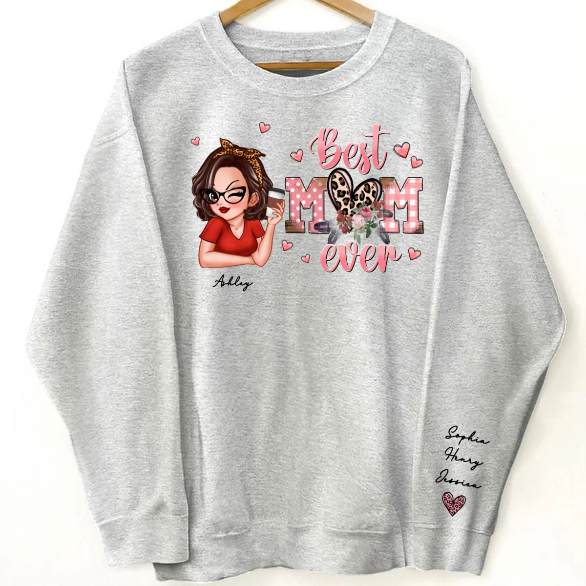 Best Mom Ever Pink Leopard Pretty Woman Personalized Sleeve Printed Sweatshirt - Image 10