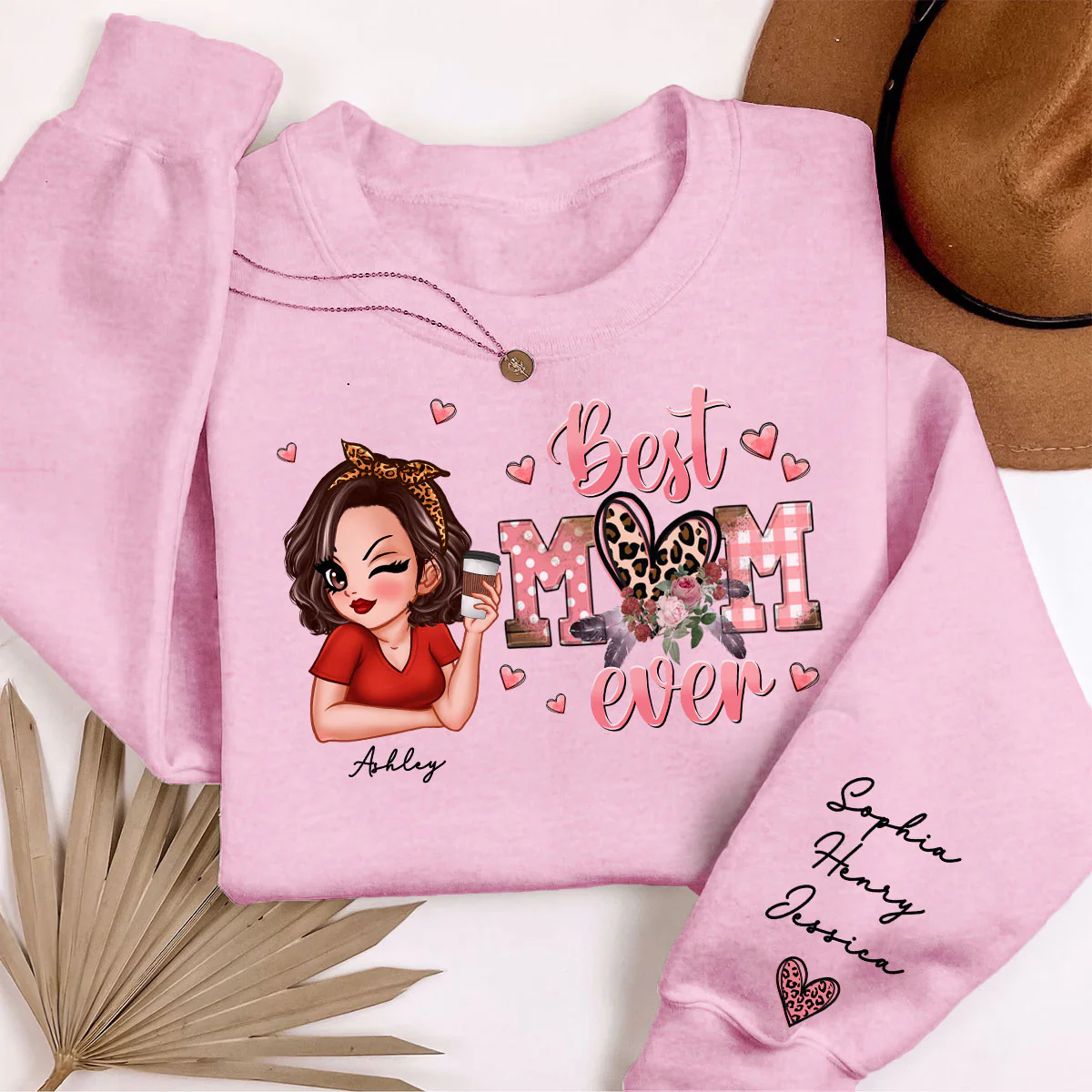 Best Mom Ever Pink Leopard Pretty Woman Personalized Sleeve Printed Sweatshirt - Image 5