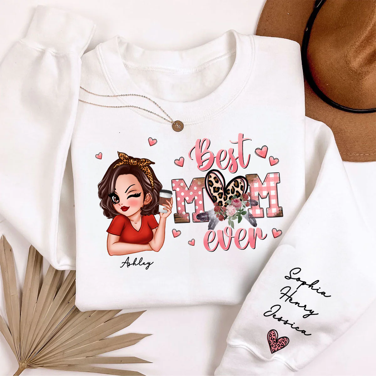Best Mom Ever Pink Leopard Pretty Woman Personalized Sleeve Printed Sweatshirt - Image 6