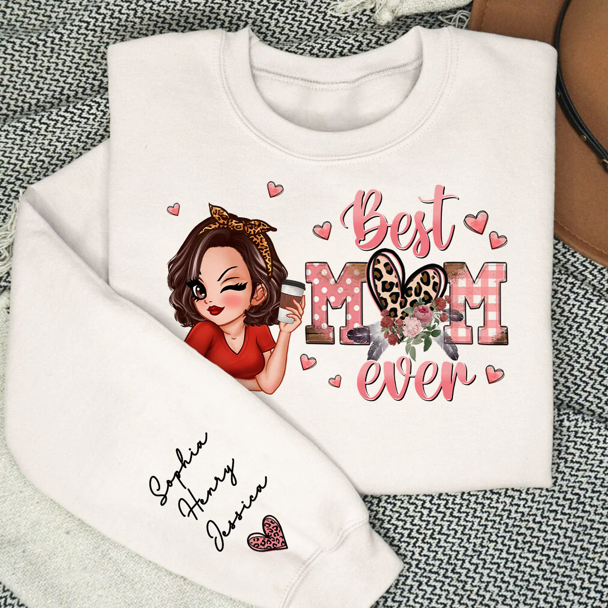 Best Mom Ever Pink Leopard Pretty Woman Personalized Sleeve Printed Sweatshirt - Image 8