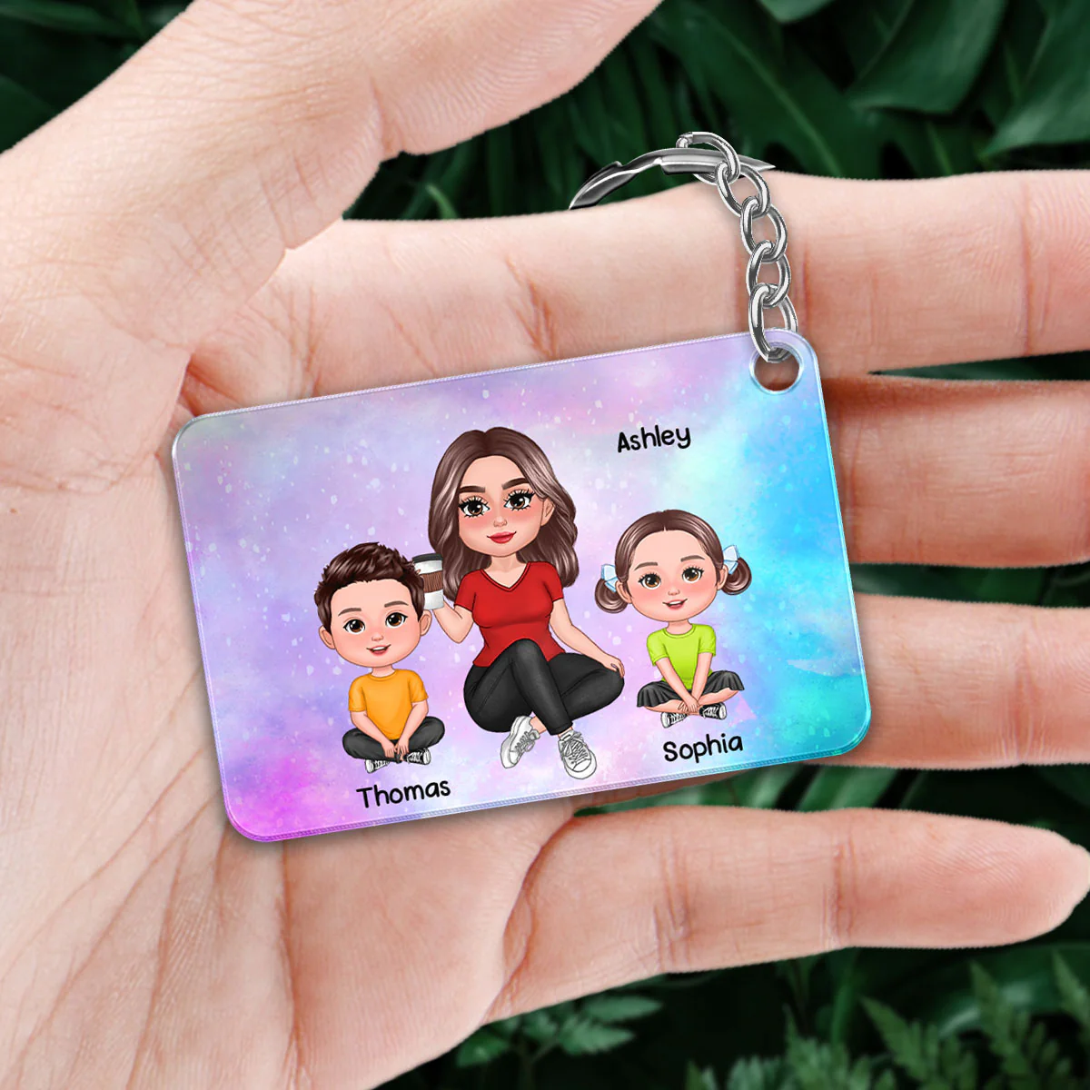 Best Mom Ever Pretty Doll Woman & Kids Galaxy Personalized Acrylic Keychain - Image 2