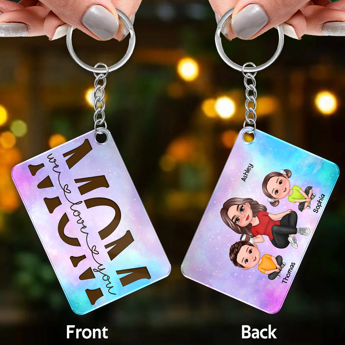 Best Mom Ever Pretty Doll Woman & Kids Galaxy Personalized Acrylic Keychain - Image 3