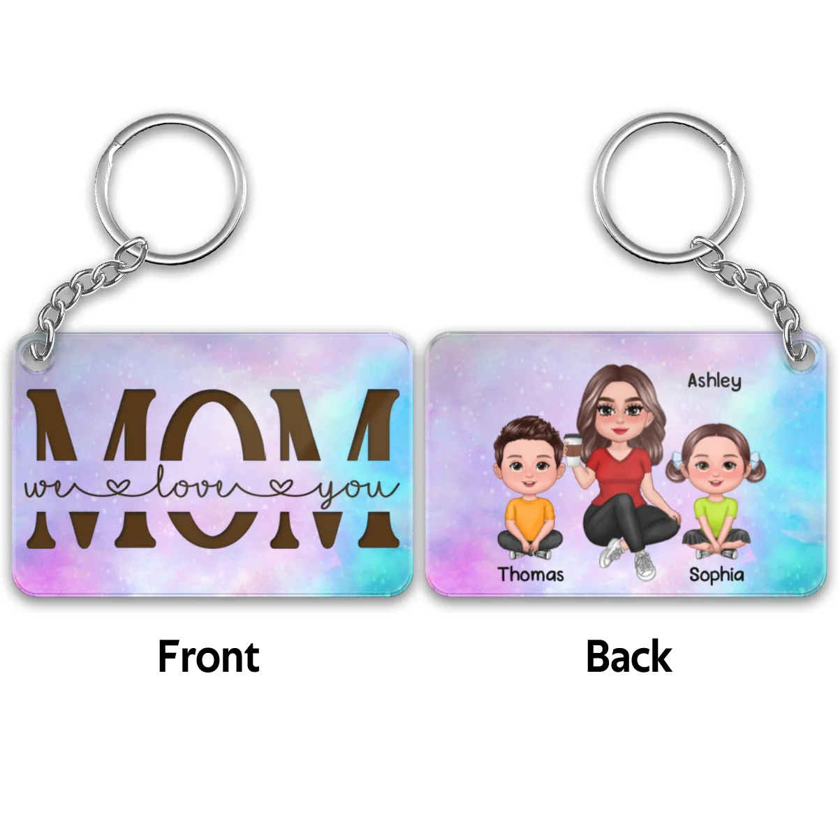 Best Mom Ever Pretty Doll Woman & Kids Galaxy Personalized Acrylic Keychain - Image 4
